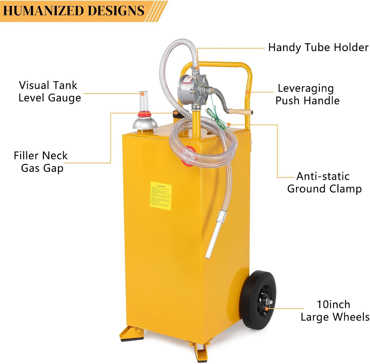 30 Gallon Fuel Gas Caddy, Gas Storage Tank w/Wheels & Manual Siphon Pump,Gasoline Diesel Fuel Container for ATV Car Mowers Tractors Boats Yellow