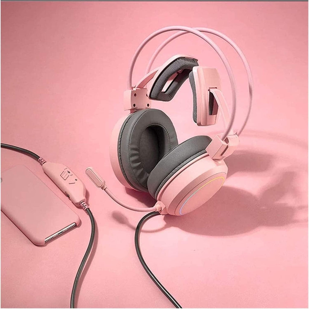 Over-Ear Headphones with Microphone, Lightweight Foldable & Portable Stereo Bass Headphones(Pink)