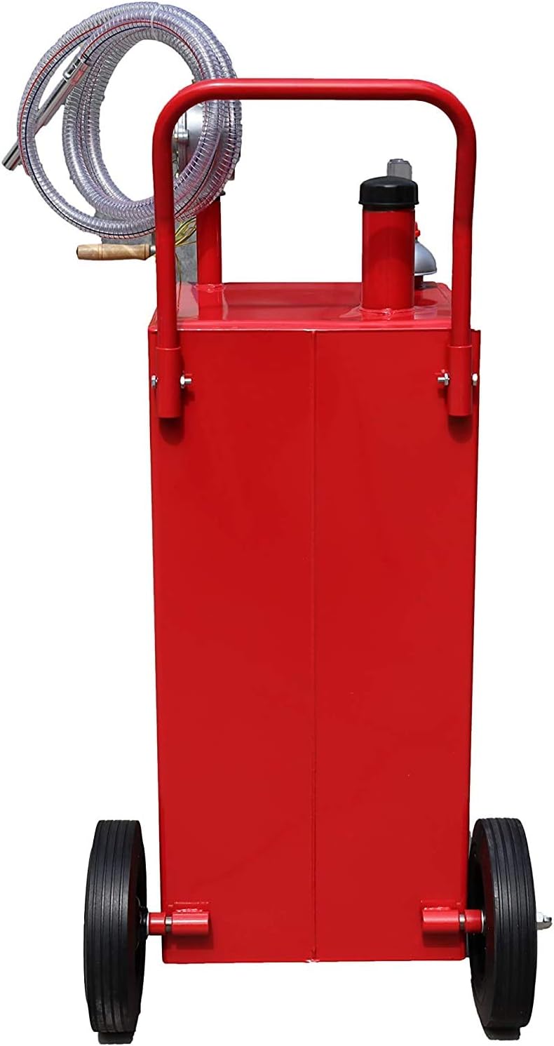 30 Gallon Gas Caddy Fuel Storage Tank Diesel Can Oil Transfer Hand Siphon Pump with Wheels Boat ATV Car Motorcycle Red
