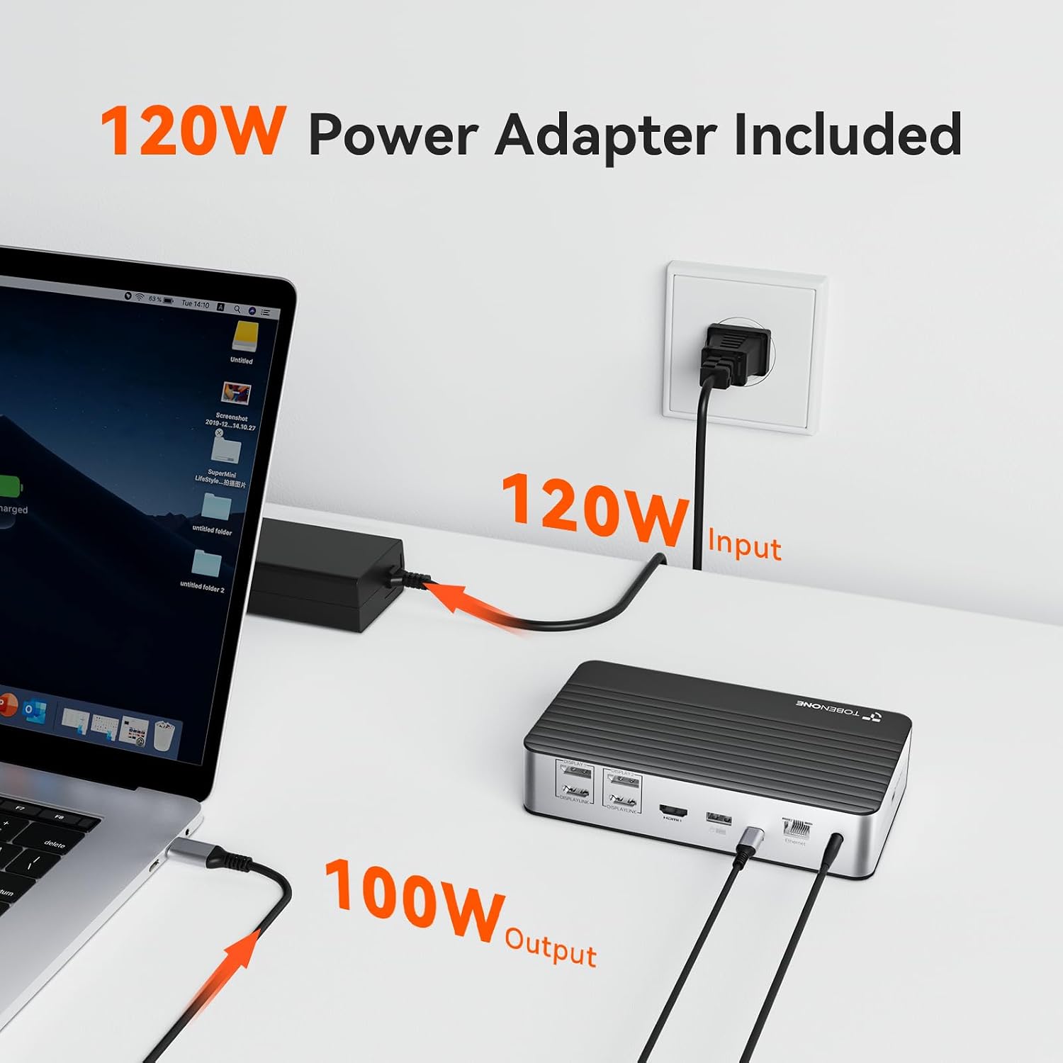 TobenONE DisplayLink Docking Station 3 Monitors with 3 HDMI(4K@60Hz), USB C Docking Station with 120W Charger, for MacBook Pro/Air, Thunderbolt 4/3, USB-C Windows(2 DP, 6 USB, Ethernet, SD/Micro SD)