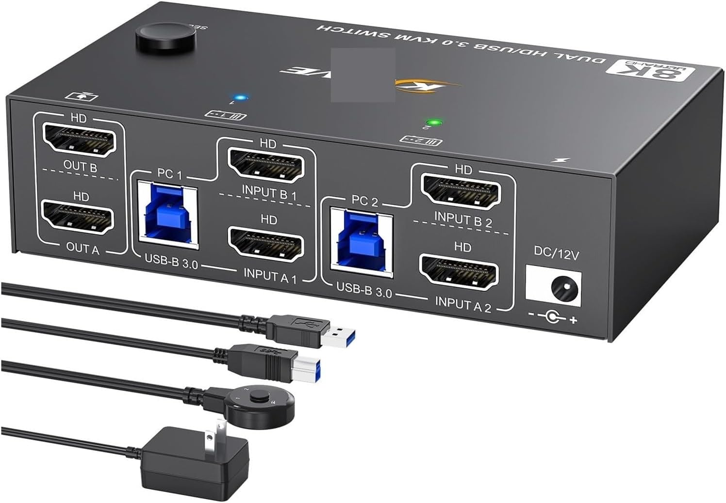 4K@144Hz KVM Switch 2 Monitors 2 Computers 8K@60Hz,HDMI and Displayport Dual Monitor KVM Switch with 4 USB 3.0 Port(AU Plug,8202HH)
