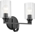 Kichler Gioe 14.25' 2-Light Bathroom Vanity Light Fixture with Clear Fluted Glass in Black, Damp Rated for Powder Room Over Mirror (14.25' W x 10.5' H), 55225BKFLU