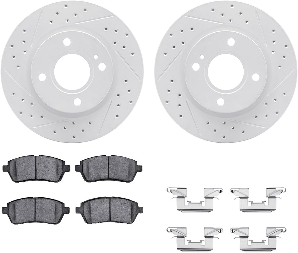 Dynamic Friction Company Front Brake Kit Fits 2011-2019 Ford Fiesta| 5000 Advanced Pads, Drilled Slotted Rotors| Hardware| 10.2' Front