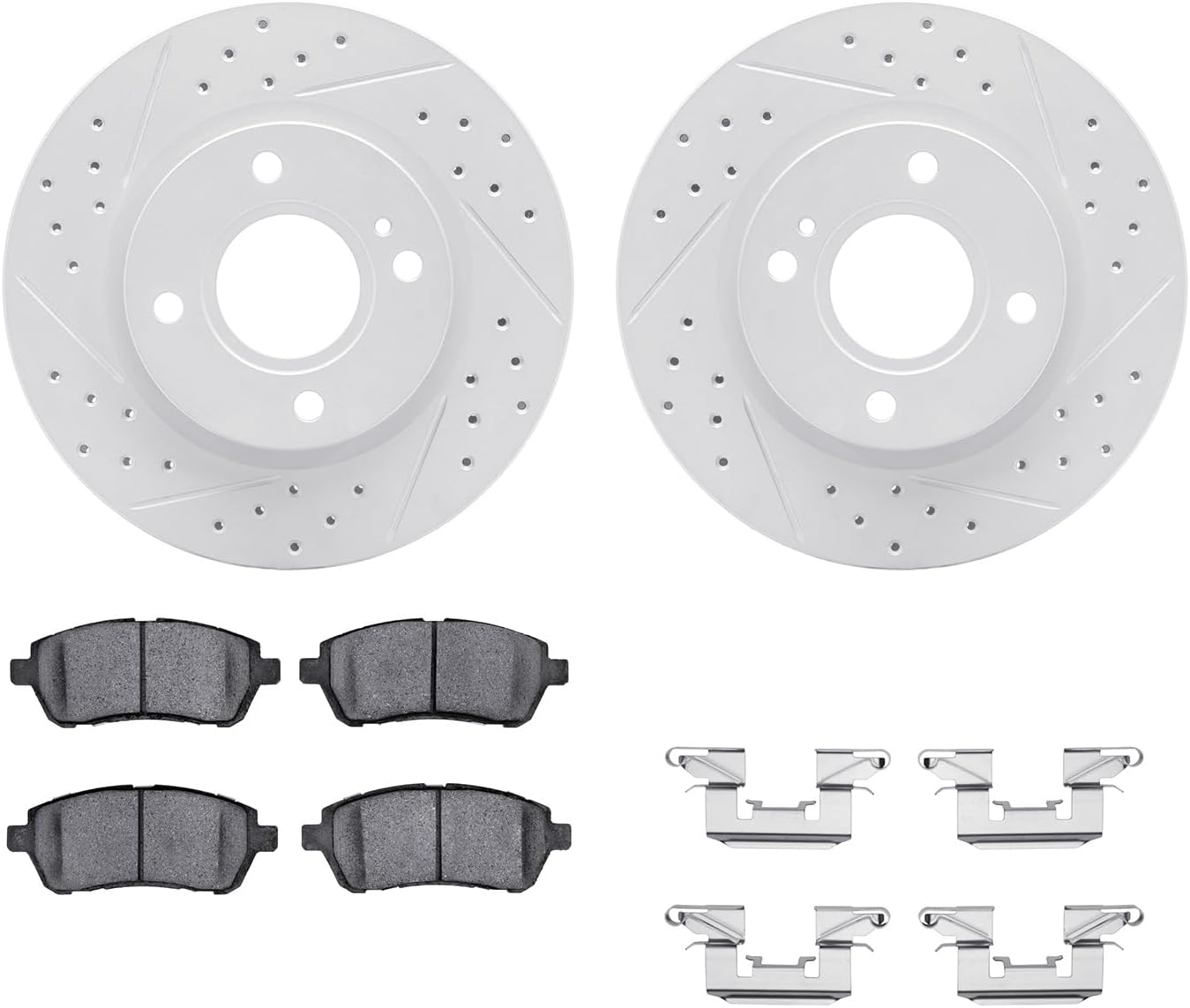 Dynamic Friction Company Front Brake Kit Fits 2011-2019 Ford Fiesta| 5000 Advanced Pads, Drilled Slotted Rotors| Hardware| 10.2' Front