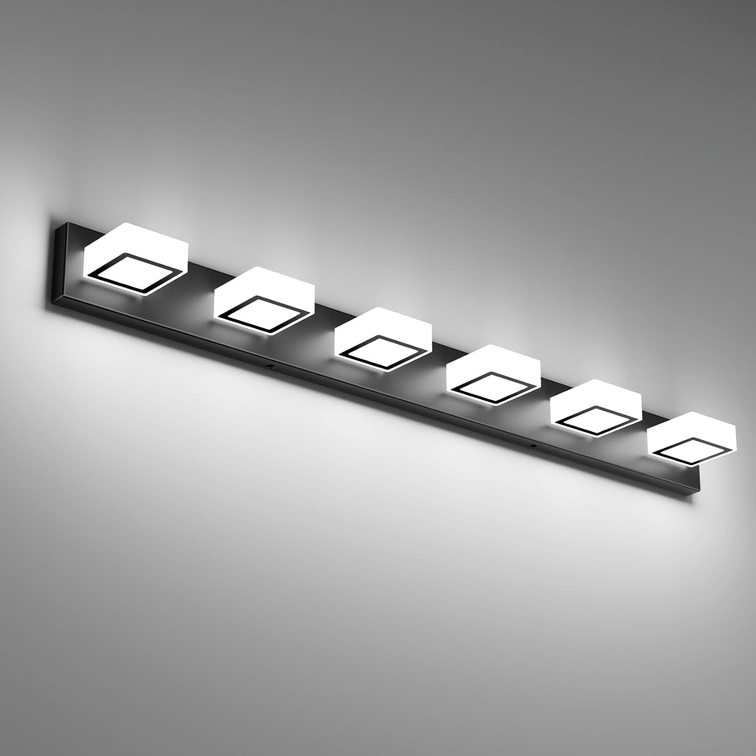 Ralbay Black Bathroom Vanity Lights 48inch Metal Acrylic LED Modern Bathroom Wall Lighting Fixtures Matte Black (White Light 6000K, Non-dimmable)