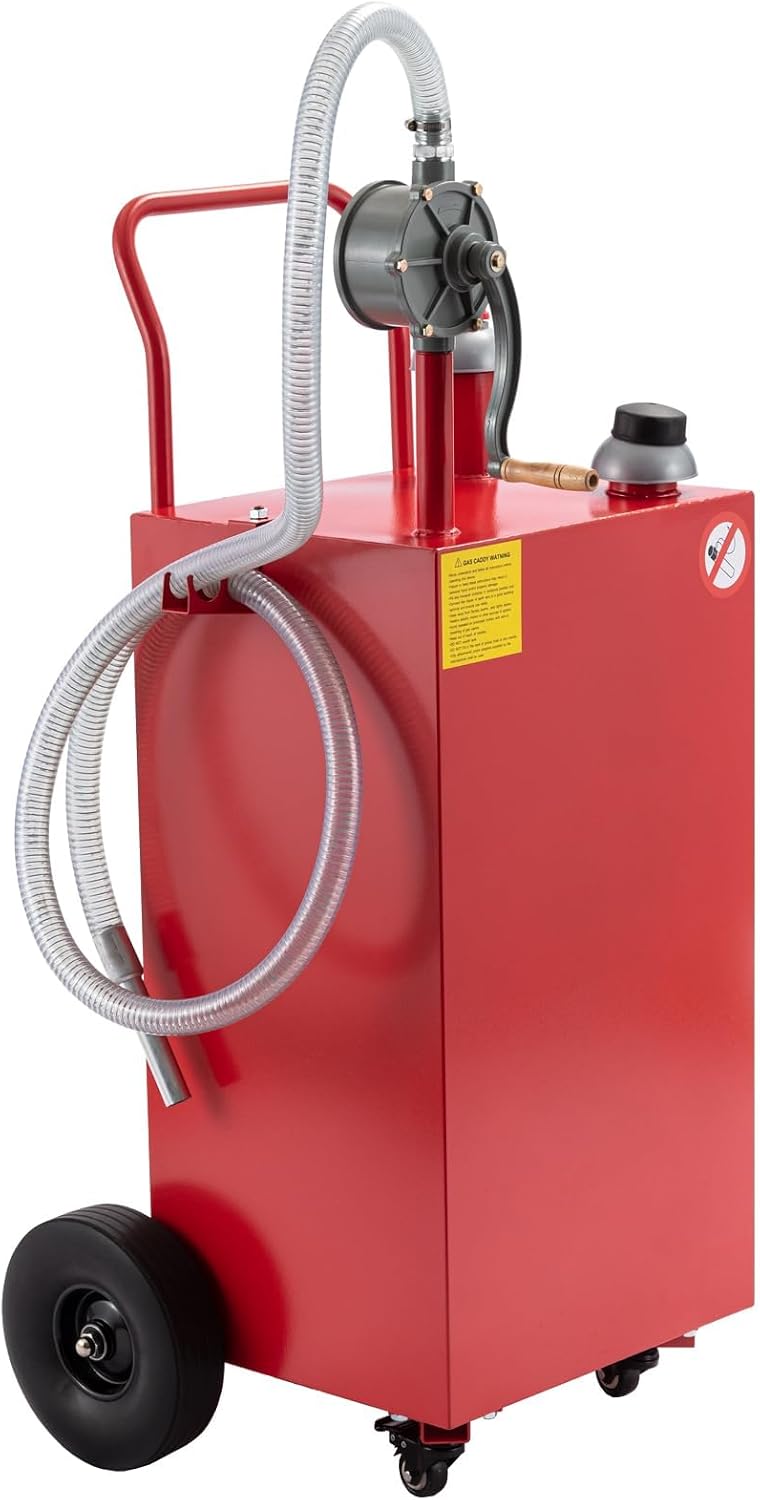 30 Gallon Fuel Caddy, Fuel Storage Tank & 4 Wheels, with Manual Transfer Pump for Cars, Boats, Lawnmowers, Motorcycles