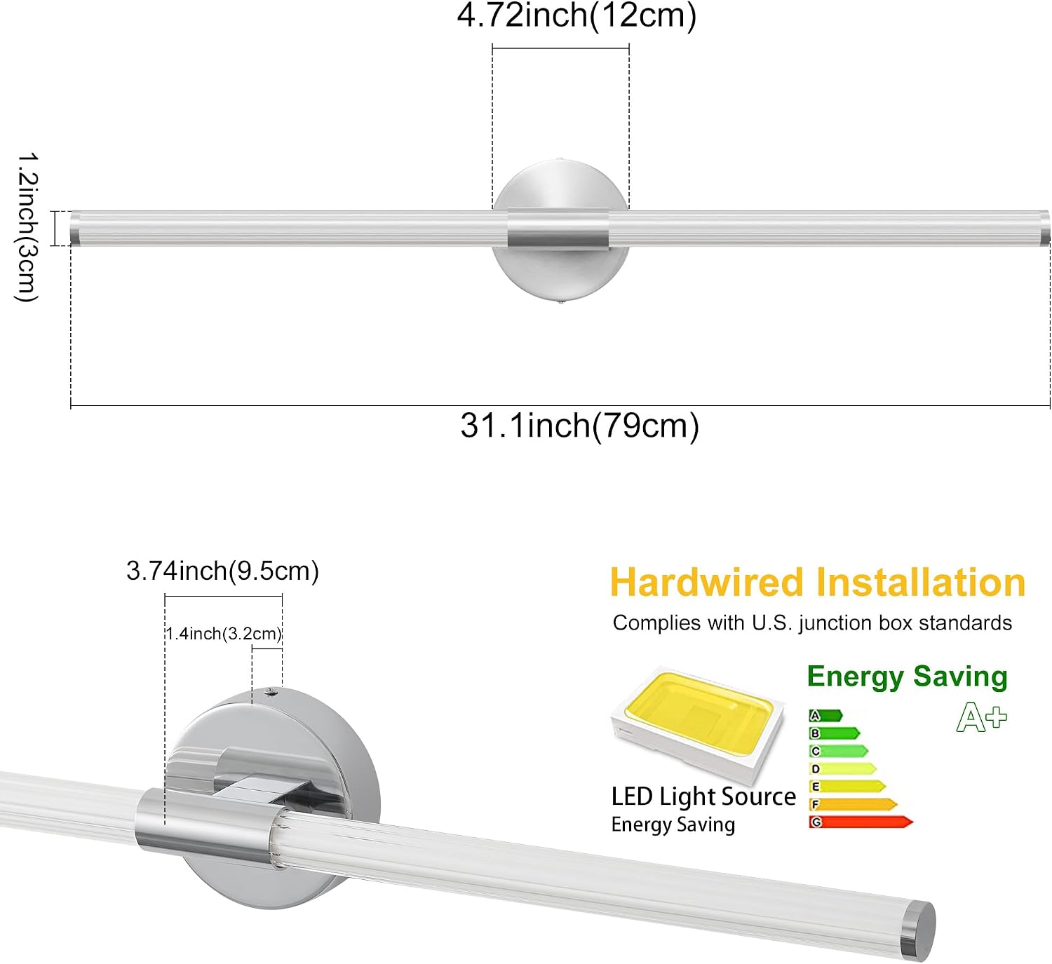 Bathroom Wall Sconces Set of 2 Hardwired Dimmable 5CCT LED Bathroom Light Fixtures Over Mirror 360° Full Lighting 31' Long Vanity Light Bar Modern Chrome Wall Sconce for Bedroom Living Room