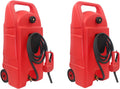 Fuel Gas Caddy with 10ft Delivery Hose, 15 Gallon Portable Gas Tank with Manual Transfer Pump, Diesel Fuel Storage Tank with Wheels for ATVs, Cars, Lawn Mowers, Boats, Red, 2PCS