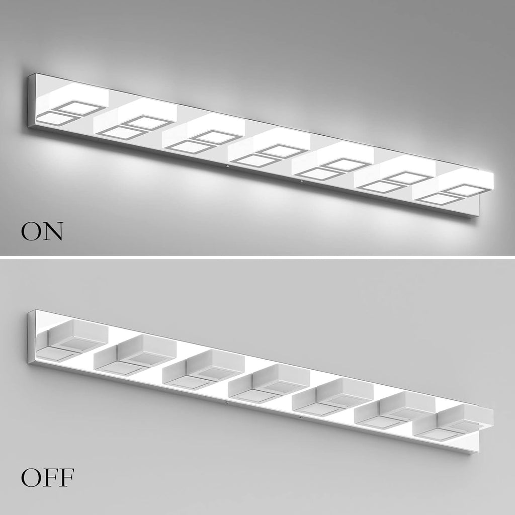 Ralbay 46' Modern LED Chrome Vanity Lights 7 Lights Acrylic Stainless Steel LED Vanity Light Fixtures Chrome Bathroom Lighting Over Mirror
