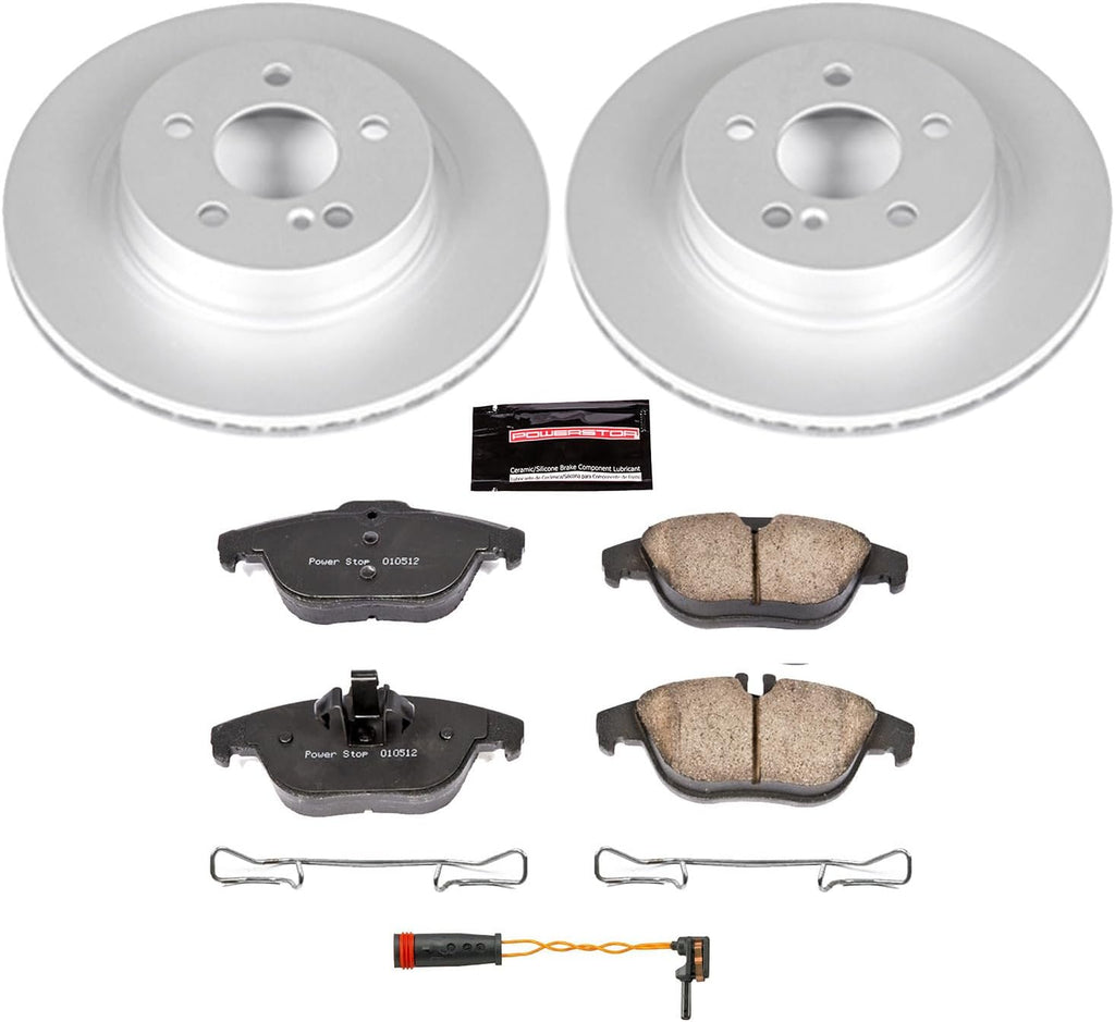 PowerStop Rear Brake Kit for Mercedes-Benz C250 2012-15 |C300 2013-14 |C350 2008-15 |E350 2010-14 |E400 2015-17 - Fully-Coated Disc Rotors with Z23 Carbon-Fiber Ceramic Brake Pads Upgrade, CRK5626