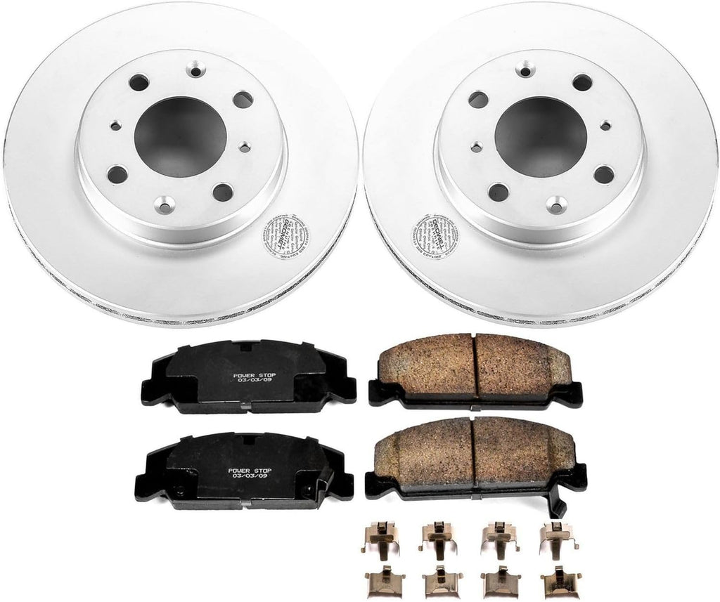 PowerStop Front Brake Kit for Honda Civic 1990-00 |Civic del Sol 1993-97 |CRX 1990-91 - Fully-Coated Disc Rotors with Z17 Ceramic Brake Pads Replacement, CRK699