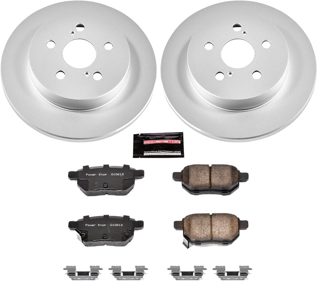PowerStop Rear Brake Kit for Pontiac Vibe 2009-10 |Toyota Corolla 2009-10 |Corolla 2014-19 |Matrix 2009-13 - Fully-Coated Disc Rotors with Z17 Ceramic Brake Pads Replacement, CRK4736