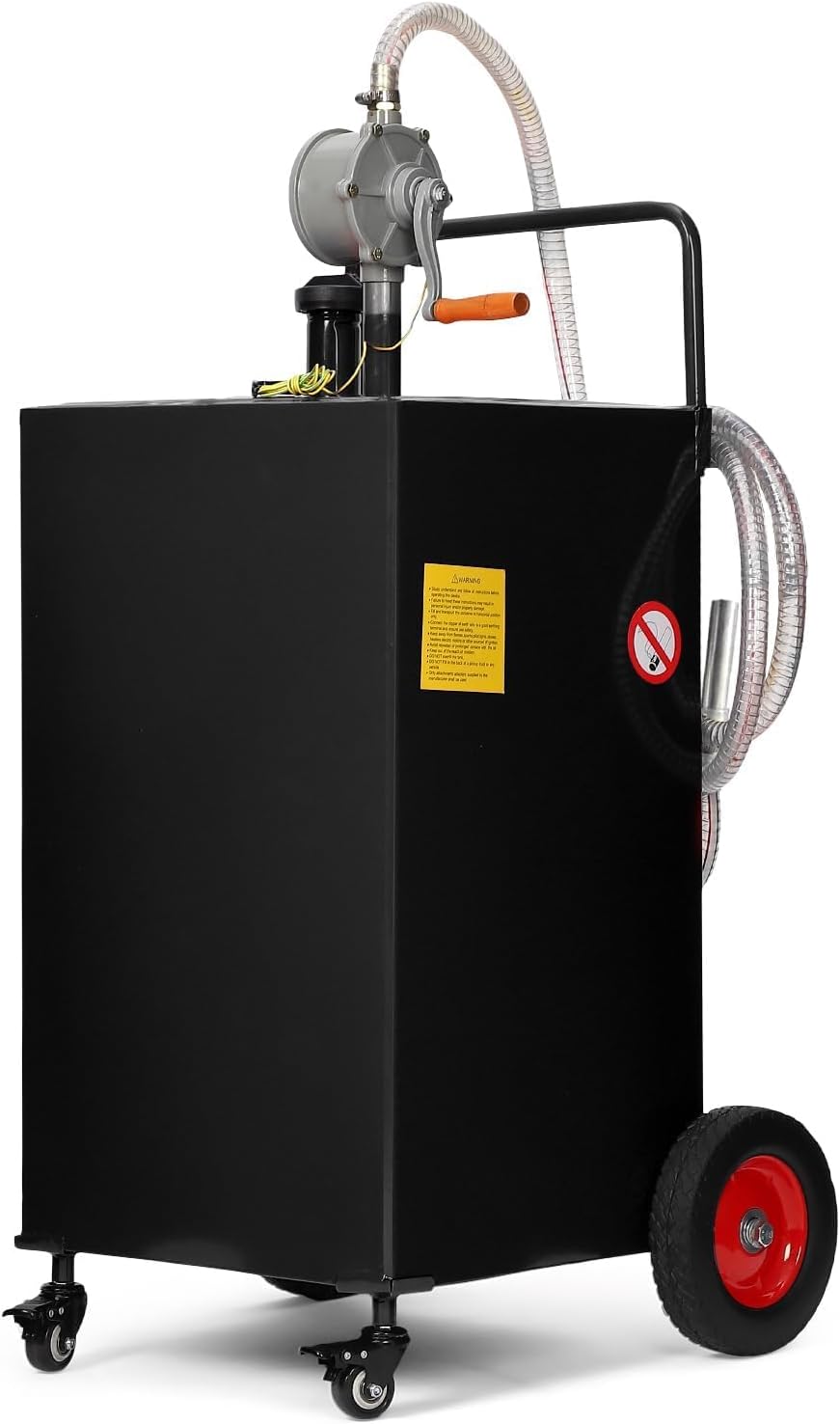 35 Gallon Fuel Caddy, Portable Fuel Transfer Tank with Manual Transfer Pump, Diesel/Gas Container on 4 Wheels Safty for Cars, Lawn Mowers, ATVs, Boats,Trucks
