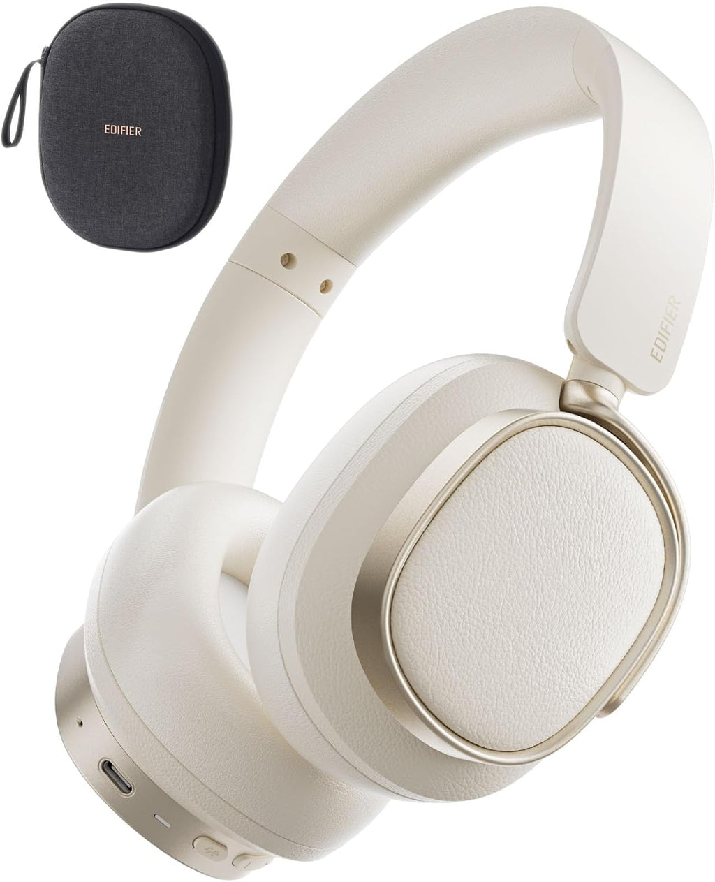 Edifier Active Noise Cancelling Headphones, Over Ear Bluetooth Headset, 92H Playtime Wired & Wireless Hi-Res Audio Certified, Fast Charging Clear Calls Travel - Ivory (Renewed)