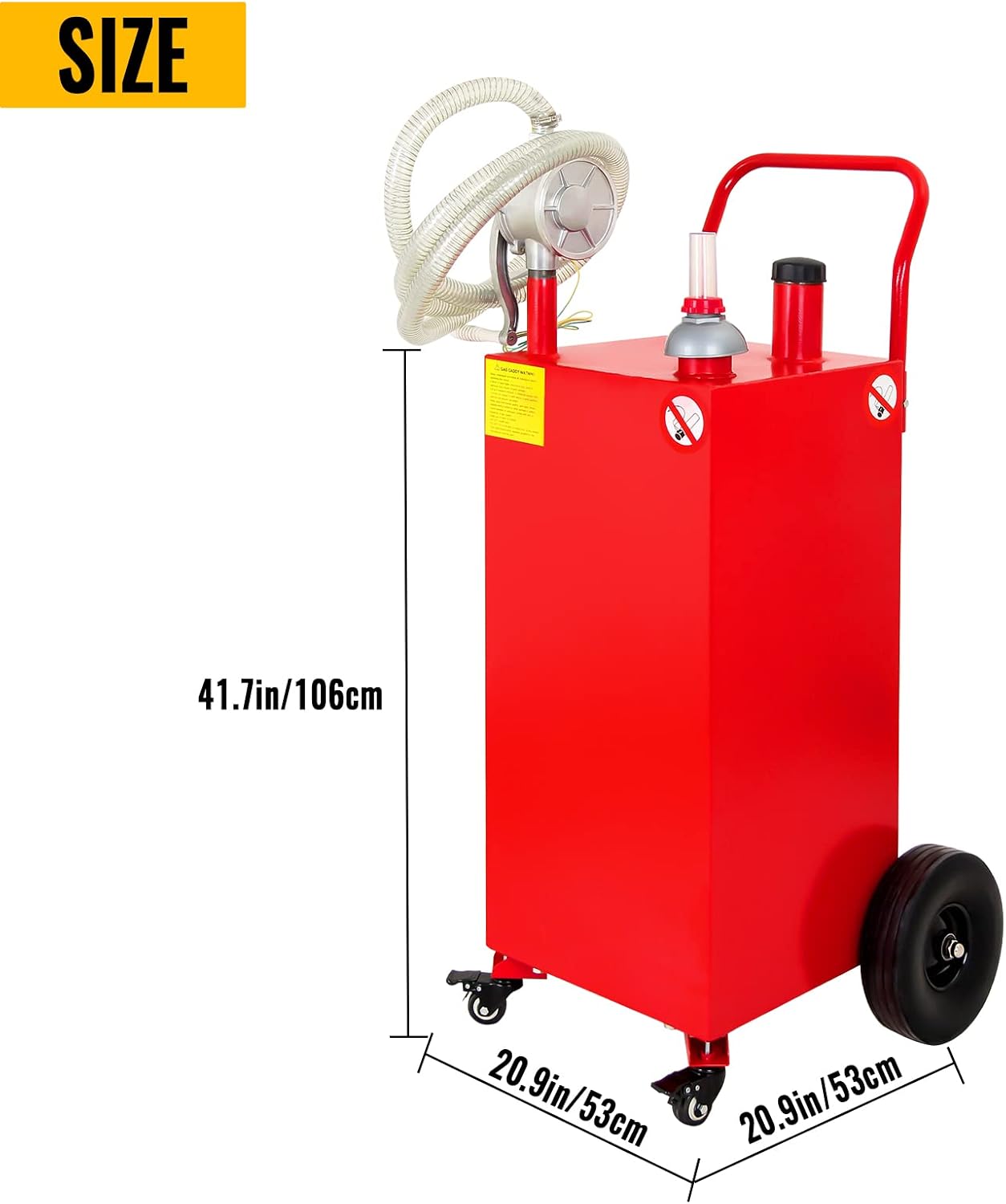 35 Gallon Fuel Caddy, Portable Gas Tank with Manual Transfer Pump, Gas Caddy on 4 Wheels, Gasoline Diesel Fuel Storage Tank for Cars, Boats, Lawn Mowers, ATVs, Red
