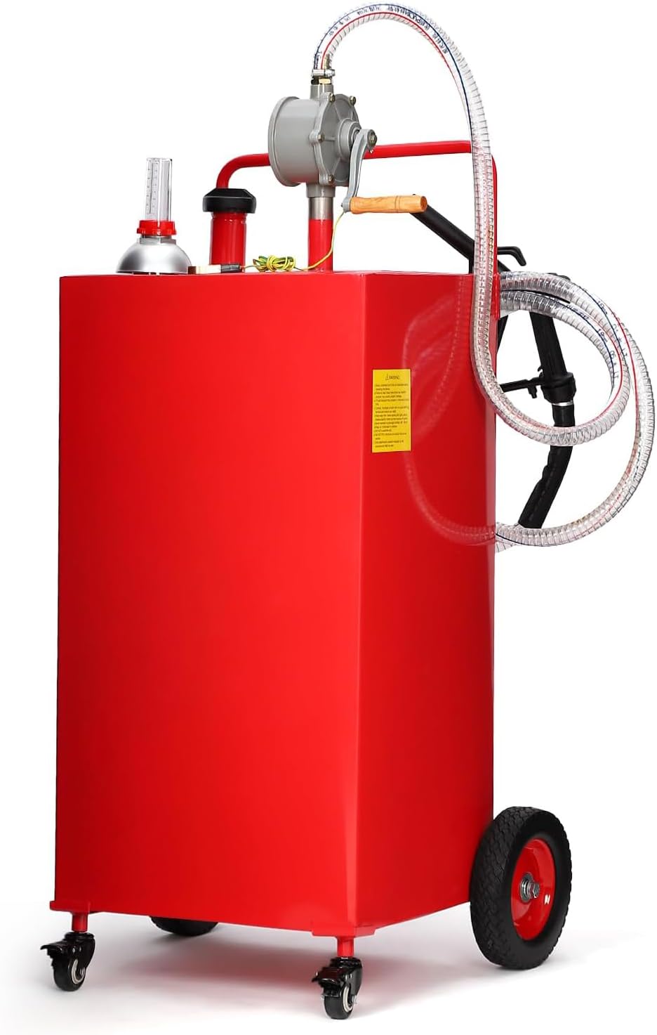 Portable Fuel Caddy with Manual Pump – 30 Gallon Gasoline & Diesel Transfer Tank, Mobile Fuel Storage for Lawn Mowers, Trucks, Boats, Farm Use