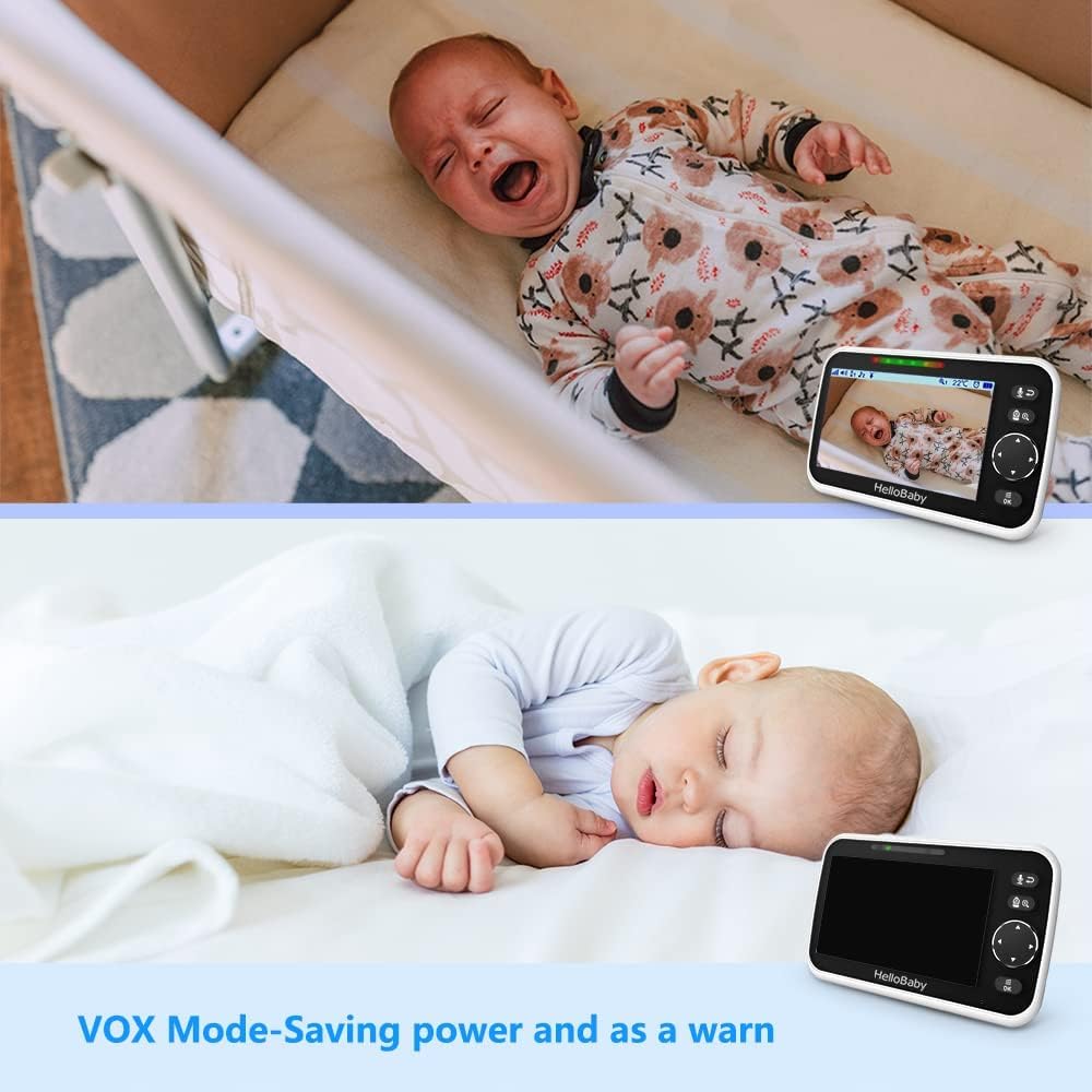 HelloBaby Baby Monitor 2 Cameras with Mount, Upgrade 5'' IPS Screen 26-Hour Battery Life, Crib Baby Monitor Mount Without Tools or Wall Damage