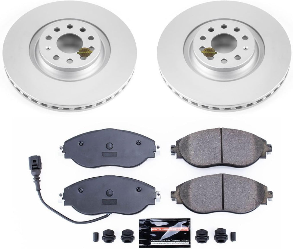 PowerStop Front Brake Kit for Audi A3 Quattro 2019-20 |Q3 2019-25 |S3 2015-20 |Volkswagen Arteon 2019-23 - Fully-Coated Disc Rotors with Z23 Carbon-Fiber Ceramic Brake Pads Upgrade, CRK7175