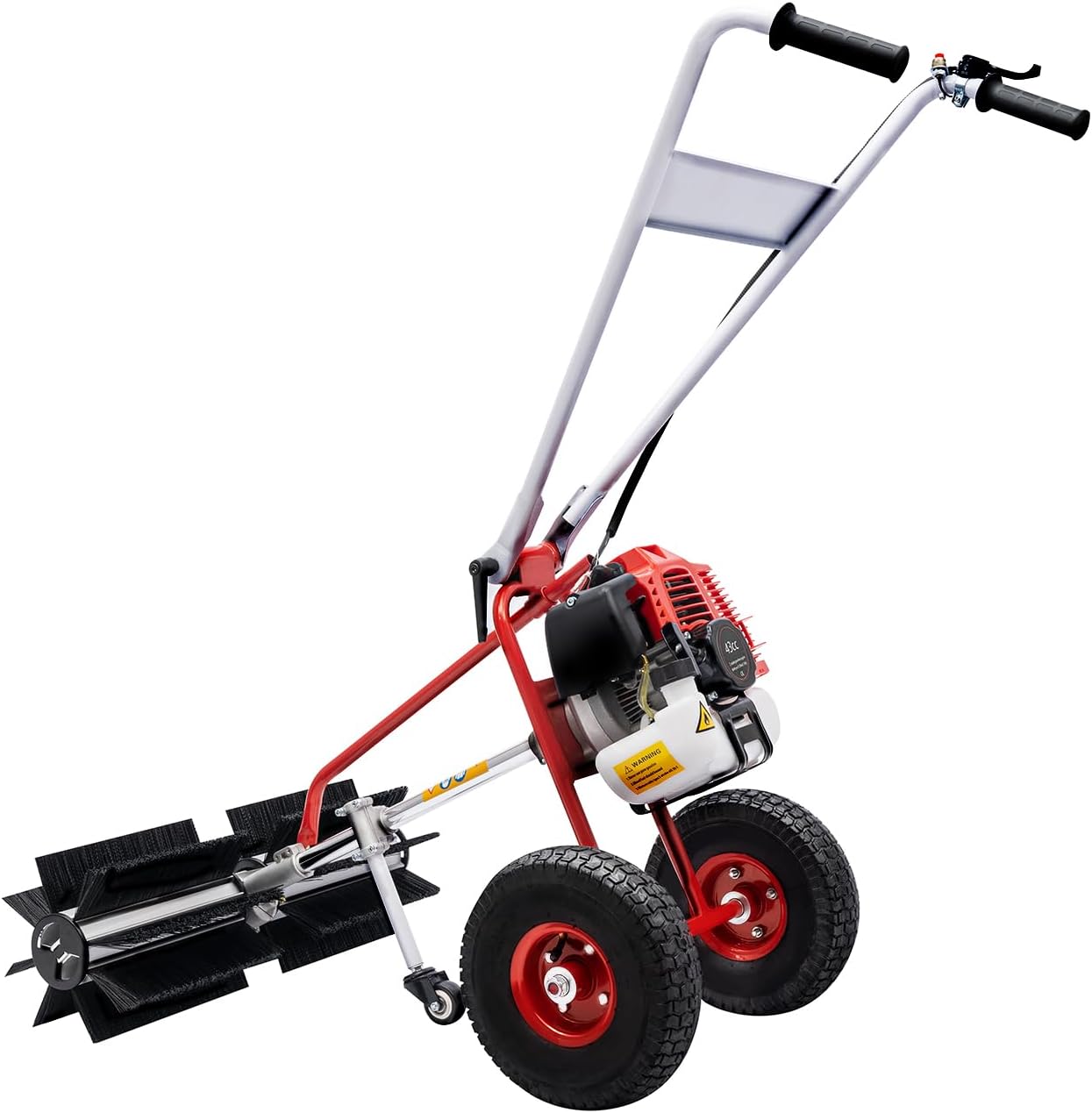 Hand Push Power Broom Sweeper 43CC 1.25KW Gasoline Powered Outdoor Walk Behind Sweeper, for Dirt Grass Leaves Lawn Debris Artificial Turf & Light Snow Cleaning