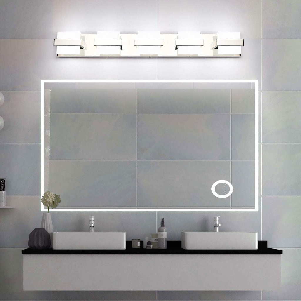 SOLFART Chrome 5 Light Bathroom Vanity Lights Over Mirror, Modern Chrome Bathroom Light Fixtures LED Lights Dimmable
