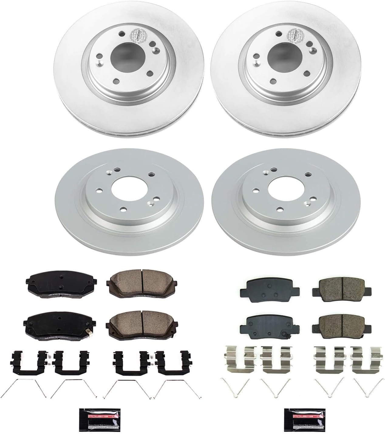 PowerStop Front and Rear Brake Kit for Kia Seltos 2021-23 - Fully-Coated Disc Rotors with Z17 Ceramic Brake Pads Replacement, CRK8811