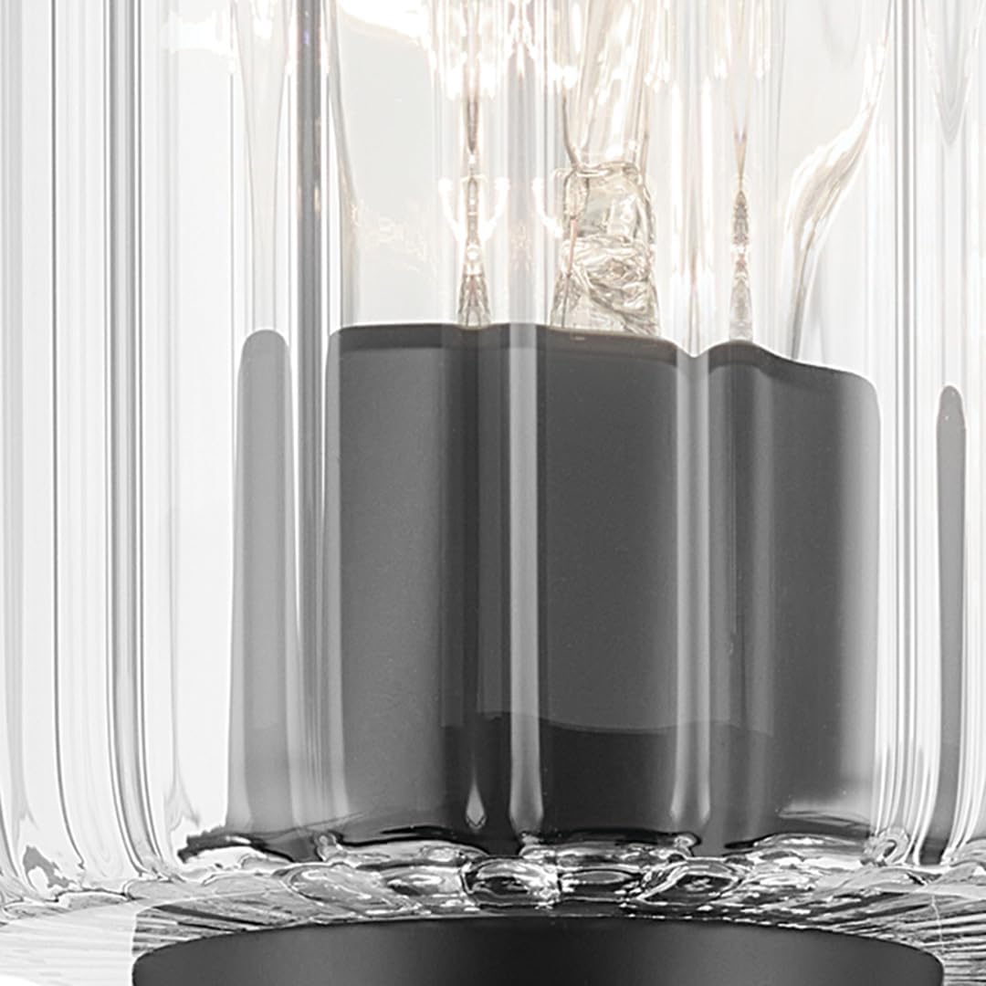 Kichler Gioe 14.25' 2-Light Bathroom Vanity Light Fixture with Clear Fluted Glass in Black, Damp Rated for Powder Room Over Mirror (14.25' W x 10.5' H), 55225BKFLU