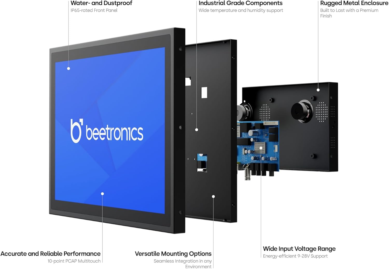 Beetronics 17 Inch Touchscreen Monitor | Full HD 1080p | 17TSV7M – Industrial-Grade, Professional 10-Point Multi Touch Display for PC, Mac, Linux – HDMI, DisplayPort, USB-C, VGA Inputs