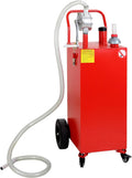 30 Gallon Gas Caddy with Pump on 4 Wheels, Portable Fuel Storage Tank, Manual Transfer Pump for Gasoline & Diesel, Stainless Steel for Cars, Lawn Mowers, ATVs, Boats