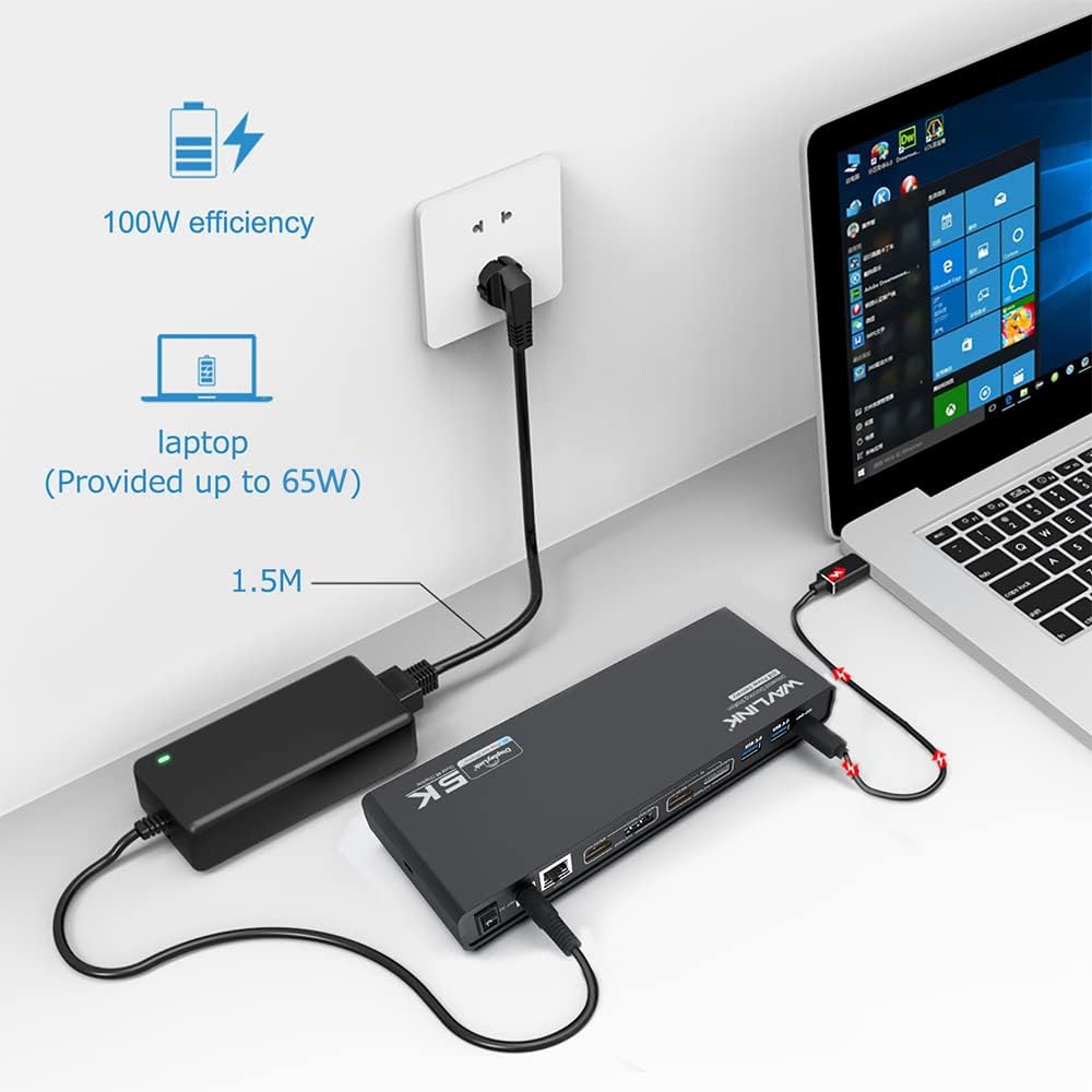 WAVLINK Universal Displaylink Docking Station Dual Monitor with 65W PD Charging for Laptop Windows/Mac, MacBook Neo/Air/Pro, Dock- Dual HDMI/DisplayPort, Gigabit Ethernet, 6 USB 3.0, Audio/Mic