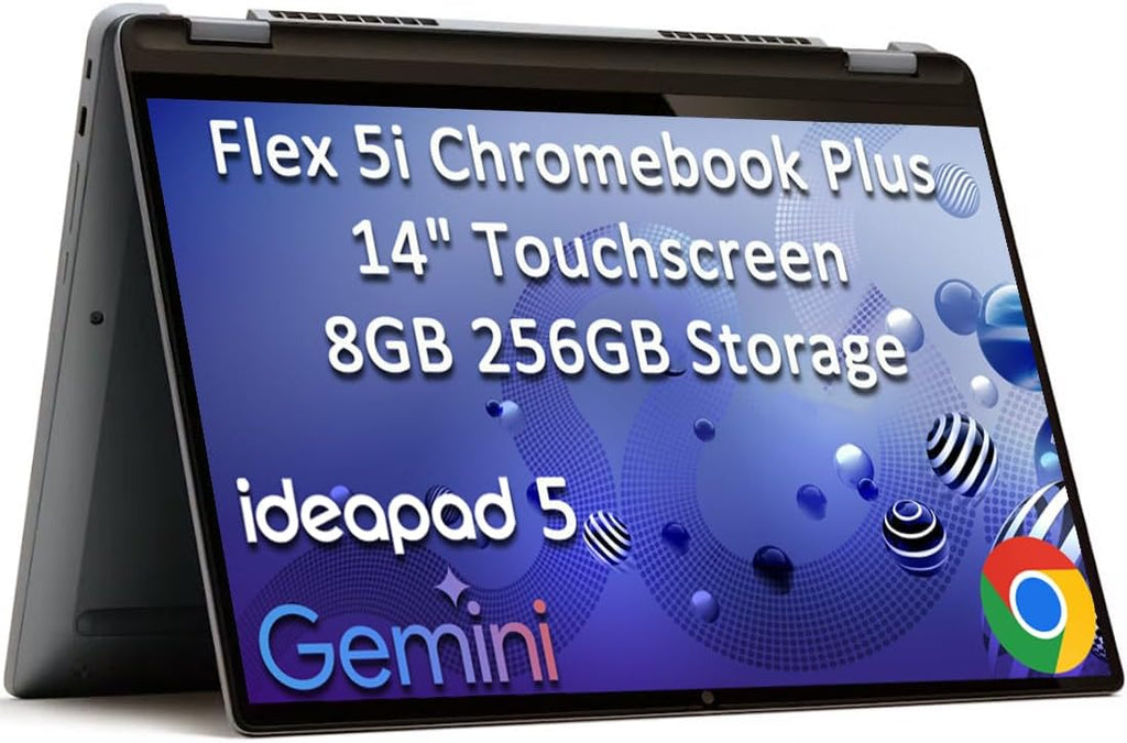Lenovo IdeaPad 5 Flex 5i Chromebook plus 14' FHD+ 2-in-1 Touchscreen Laptop (Intel 6-Core i3-1315U, 8GB RAM, 256GB SSD) Business, Home, Students, Slim, 1080p Webcam, Backlit, Wi-Fi 6E, Chrome OS, Gray