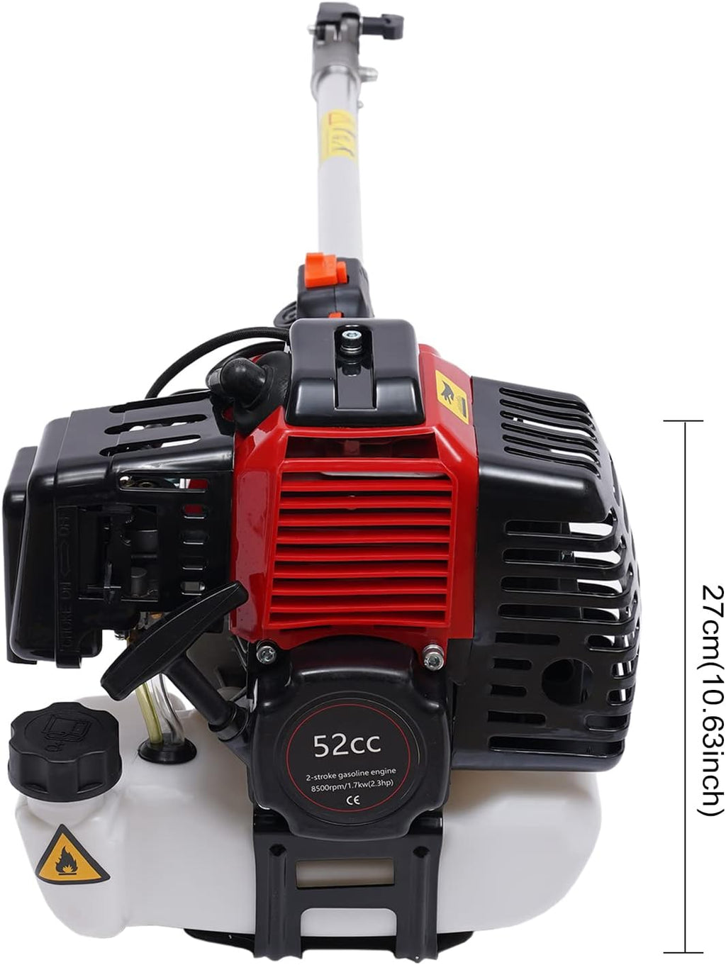 2-Stroke Push Lawn Mower, 52CC Single Cylinder Hand Push Lawn Mower, Gas Powered Push Lawn Mower, 1.7KW/6500-8500r/Min (Red+Black)