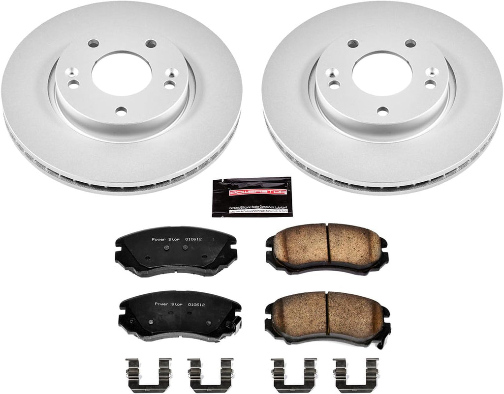 PowerStop Front Brake Kit for Hyundai Sonata 2006-10 |Tiburon 2003-08 |Tucson 2005-09 |Kia Optima 2007-10 |Soul 2012-13 - Fully-Coated Disc Rotors with Z17 Ceramic Brake Pads Replacement, CRK165