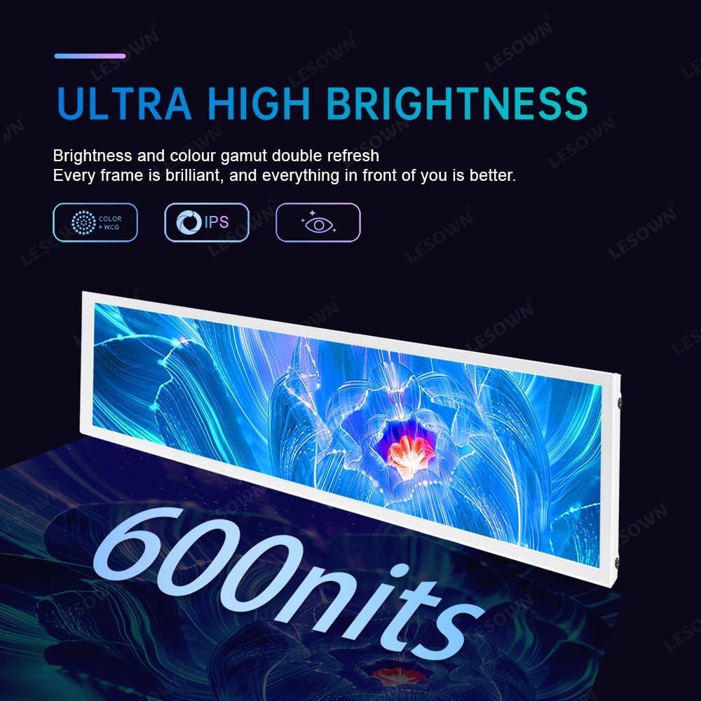 8.8' Mini Stretched Bar Monitor Touchscreen 480x1920 PC Temperature Display 600nits High Brightness Portable Secondary Screen LCD Screen Inside PC Case White