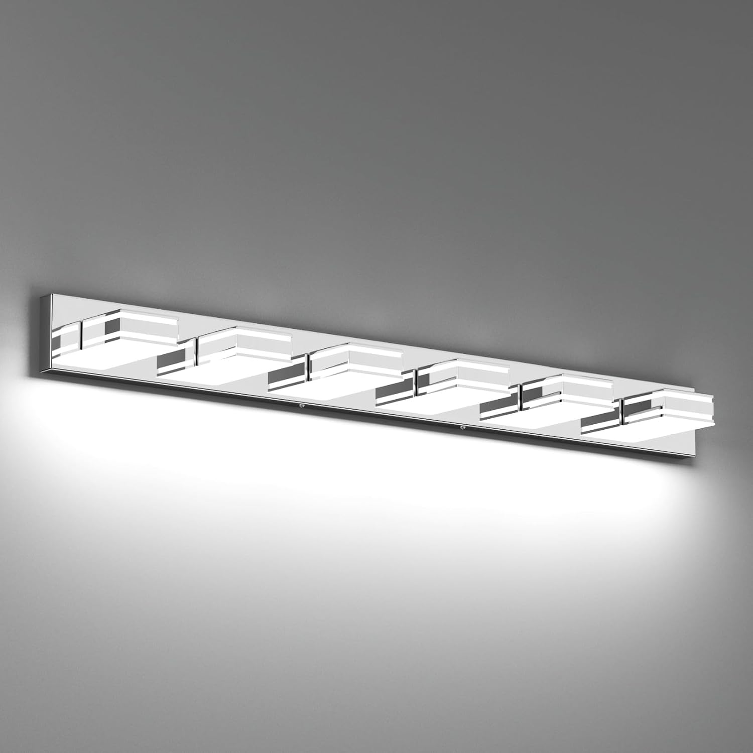 Ralbay Chrome Bathroom Vanity Light Fixtures 48inch 6-Light Acrylic Chrome Modern LED Bathroom Wall Vanity Lighting Fixtures Over Mirror