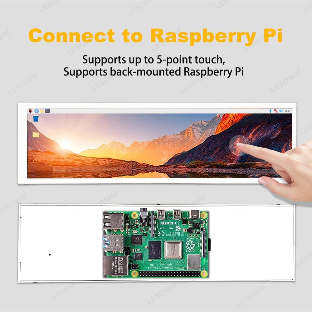 8.8' Mini Stretched Bar Monitor Touchscreen 480x1920 PC Temperature Display 600nits High Brightness Portable Secondary Screen LCD Screen Inside PC Case White