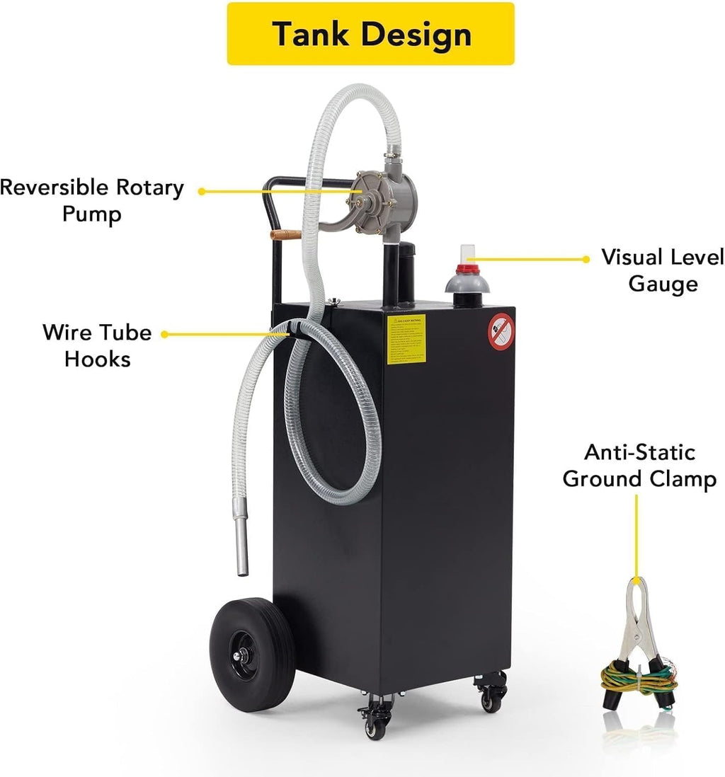 40 Gallon Fuel Caddy with Pump, Portable Gasoline Diesel Storage Tank on Wheels, Heavy Duty Gas Can with Hose and, Fuel Transfer Container for Car, Truck,ATV,Boat,Mower,Motorcycle(Black)