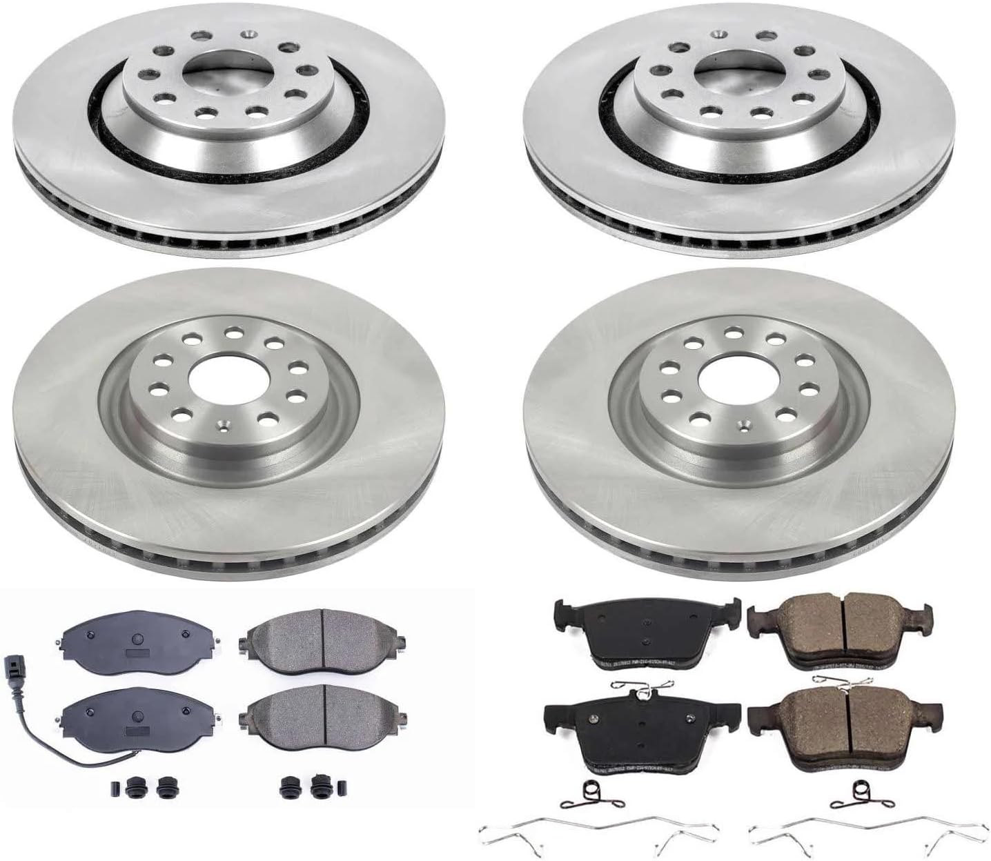 PowerStop Front and Rear Brake Kit for Audi A3 Quattro 2019-20 |Q3 2019-25 |S3 2015-20 |Volkswagen Arteon 2019-23 |Golf R 2015-19 - Z17 Ceramic Brake Pads & Disc Rotors Replacement, KOE7253