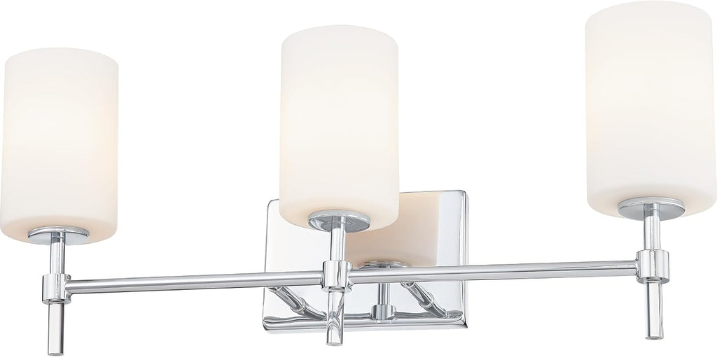 Quoizel Rossfield 24' 3-Light Vanity Light, Chrome with White Etched Glass, Dimmable LED Compatible