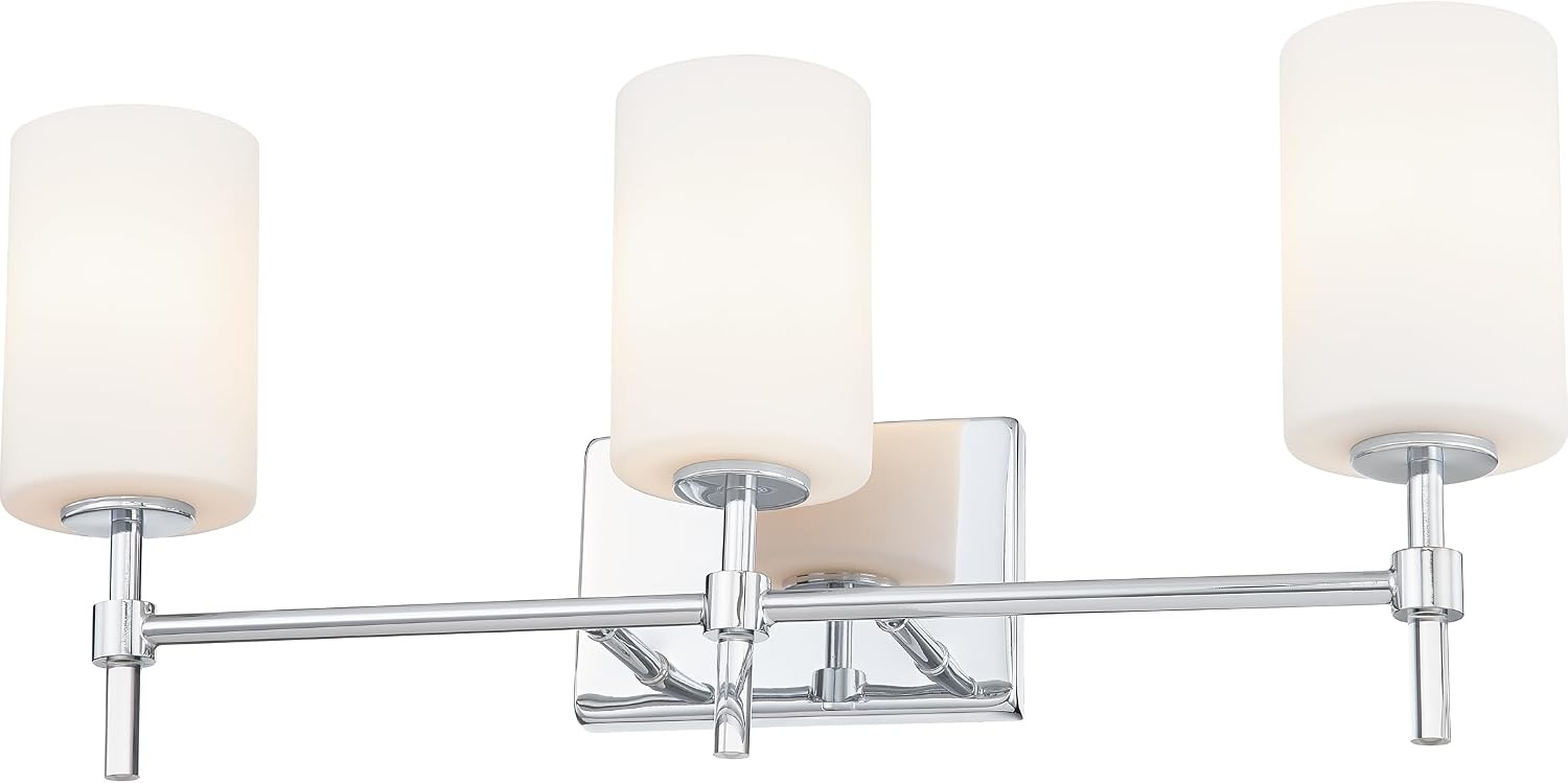 Quoizel Rossfield 24' 3-Light Vanity Light, Chrome with White Etched Glass, Dimmable LED Compatible