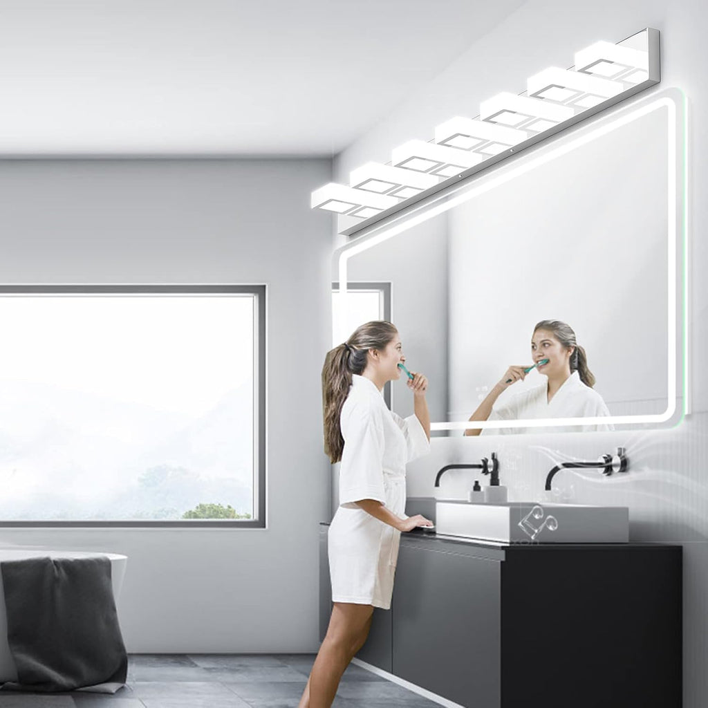 Ralbay 46' Modern LED Chrome Vanity Lights 7 Lights Acrylic Stainless Steel LED Vanity Light Fixtures Chrome Bathroom Lighting Over Mirror