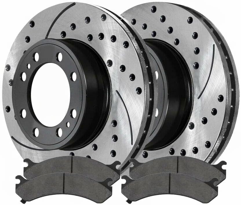 Brake Pads & Rotors Kit Front Left and Right Side Drilled Slotted Ceramic Replacement and for Chevy for Silverado 3500/2500HD Classic Scdpr6507465074784