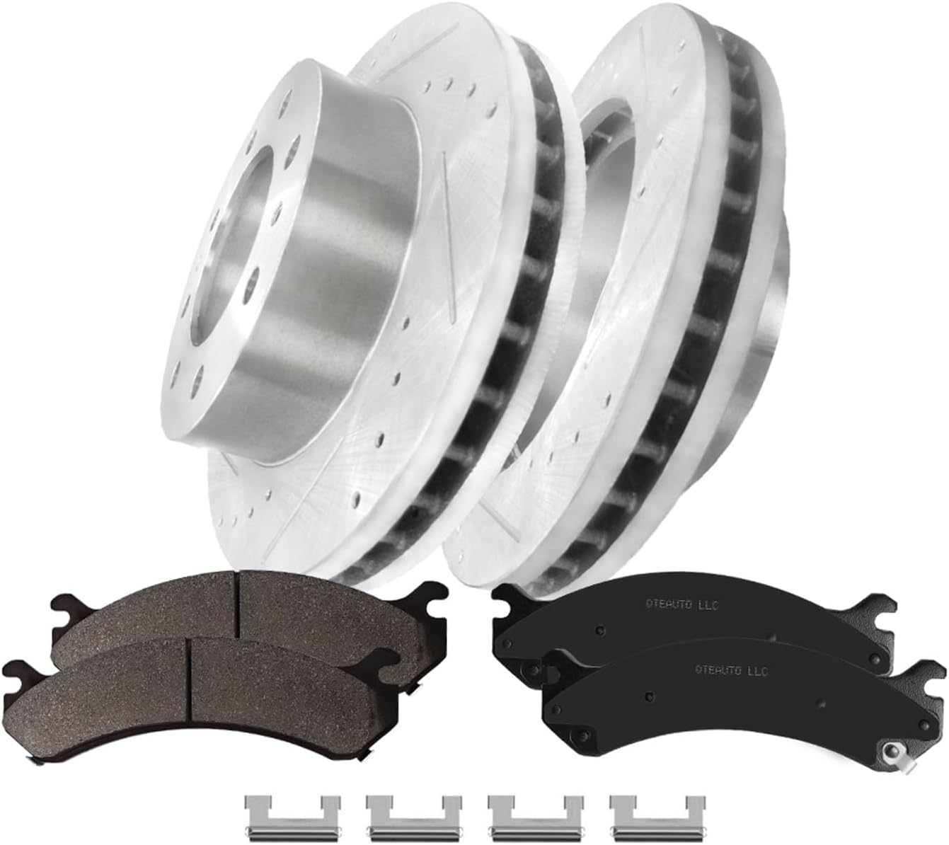 PM Auto Set of 6 Front 325mm Drilled Slotted Disc Brake Rotors-Ceramic Brake Pad kit Replacement For 2006-2017 Chevrolet Express 3500
