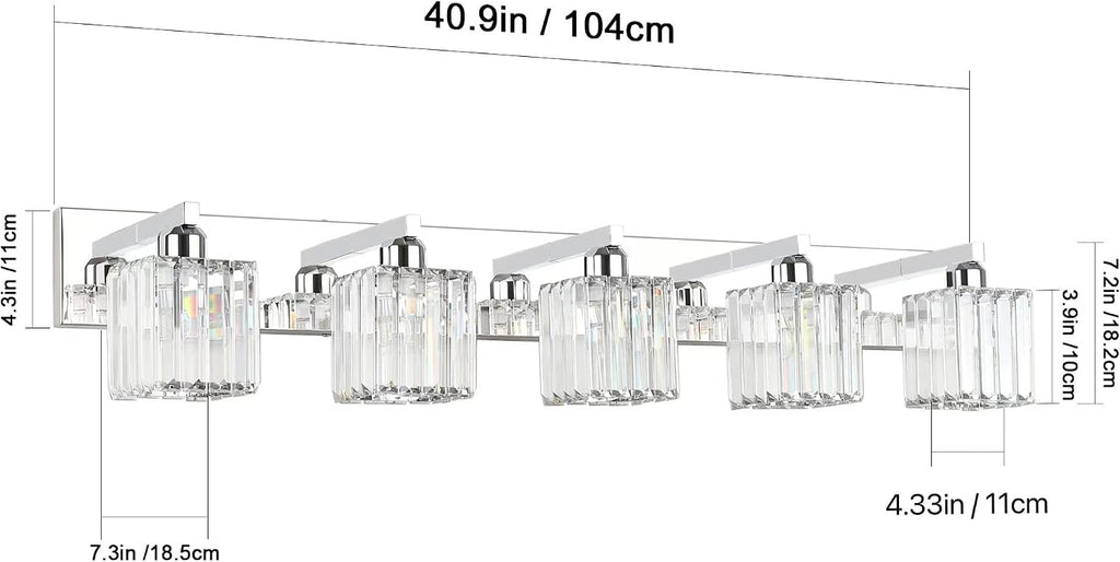Aipsun Bathroom Light Fixtures Modern Vanity Light for Bathroom Crystal Chrome Vanity Light 5 Light (Exclude Bulb)