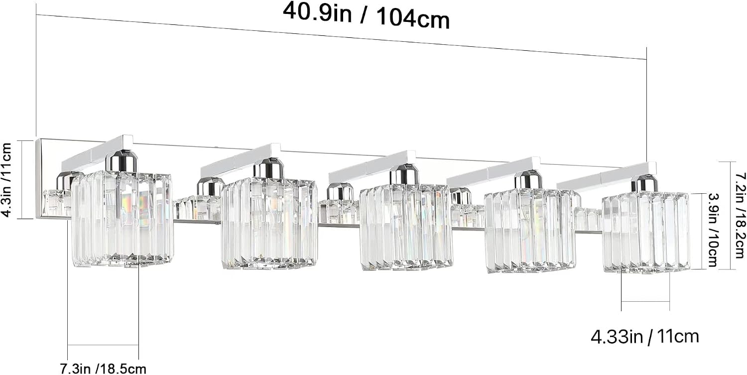 Aipsun Bathroom Light Fixtures Modern Vanity Light for Bathroom Crystal Chrome Vanity Light 5 Light (Exclude Bulb)