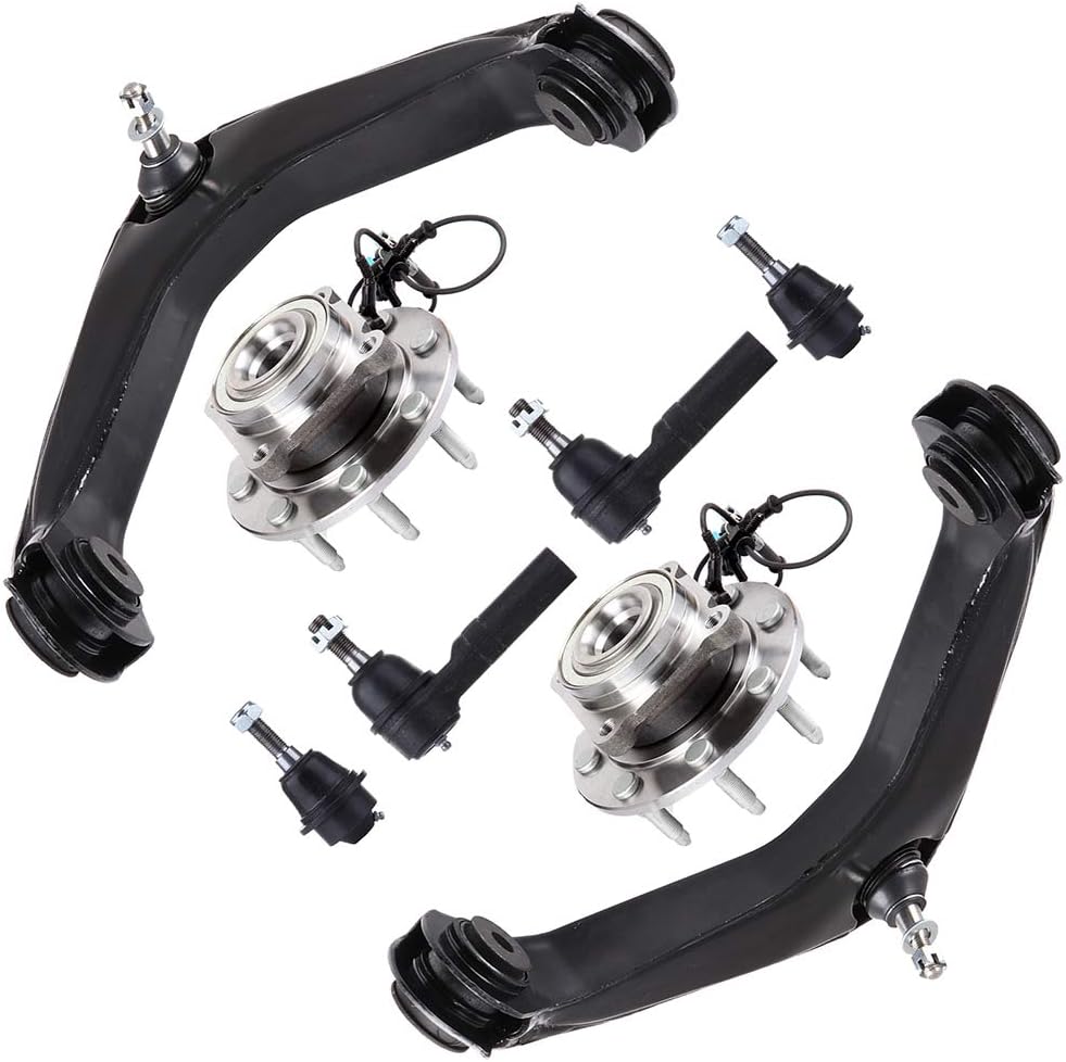SCITOO 8pcs 4WD Front Suspension Kit Upper Control Arm Wheel Hub Tie Rod End Ball Joint Fit 2007-2010 For Chevy Silverado 2500 3500 HD Suburban 2500 For GMC Sierra 2500 3500 HD Yukon XL 2500