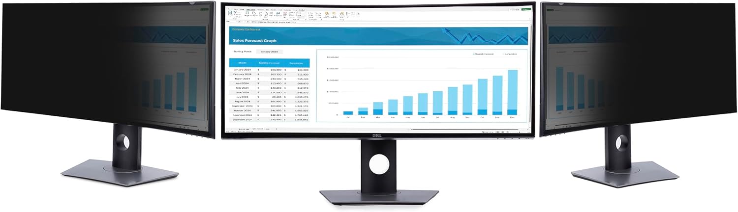 StarTech.com Privacy Screen For Dell U3824DW Curved 21:9 Monitor, Double-Sided Filter, Computer Screen Protector, TAA