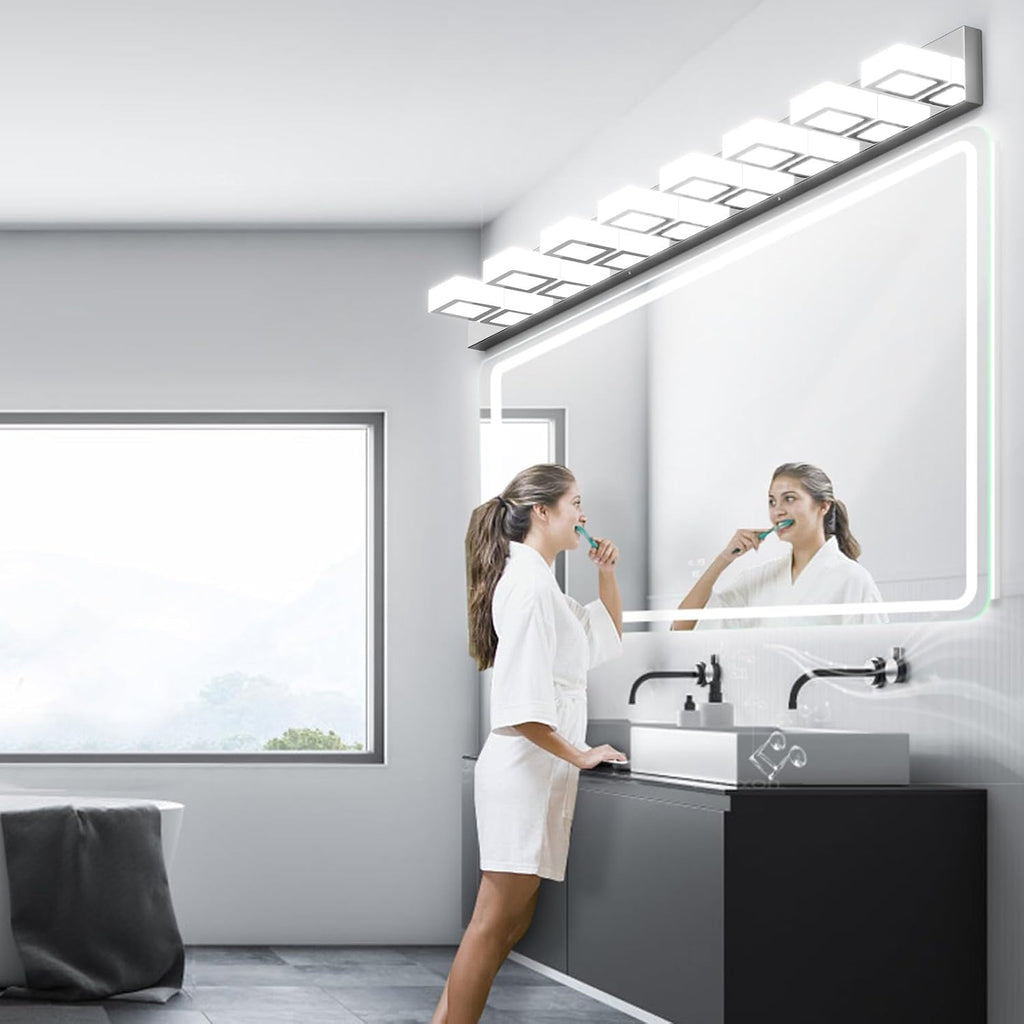 Ralbay 52' Modern Chrome Vanity Lights 8 Lights Acrylic Stainless Steel LED Vanity Light Fixtures Chrome Bathroom Lighting Over Mirror