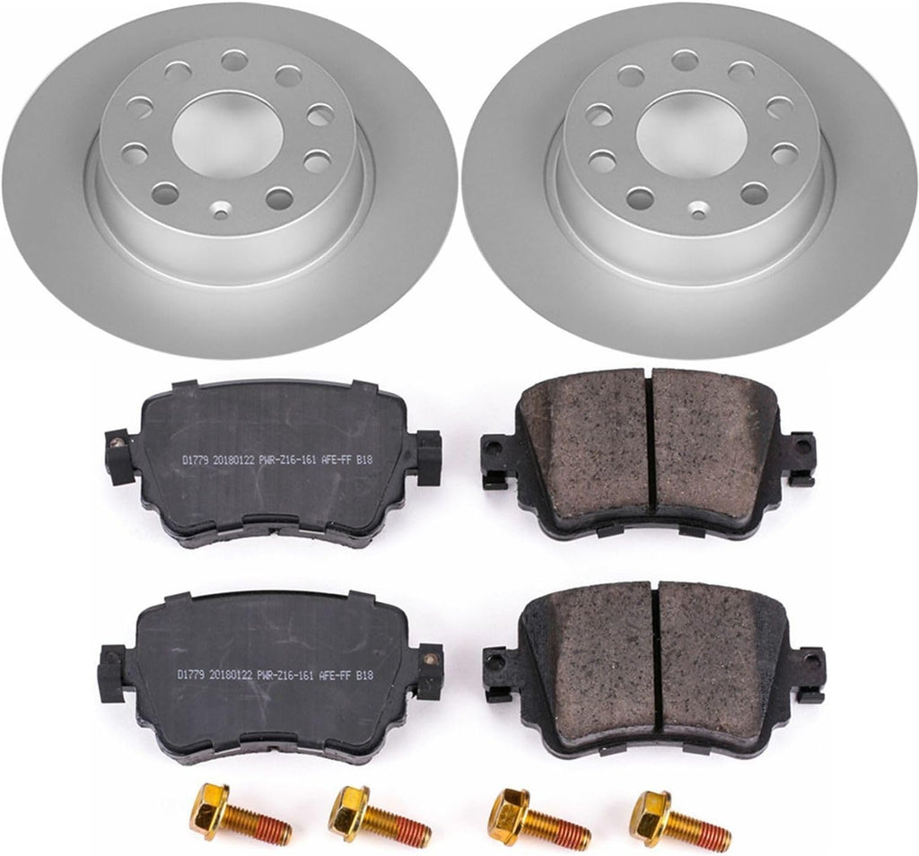 PowerStop Rear Brake Kit for Volkswagen Golf 2015-21 |Golf Alltrack 2017-19 |Golf SportWagen 2015-19 |GTI 2015-18 - Fully-Coated Disc Rotors with Z23 Carbon-Fiber Ceramic Brake Pads Upgrade, CRK7053