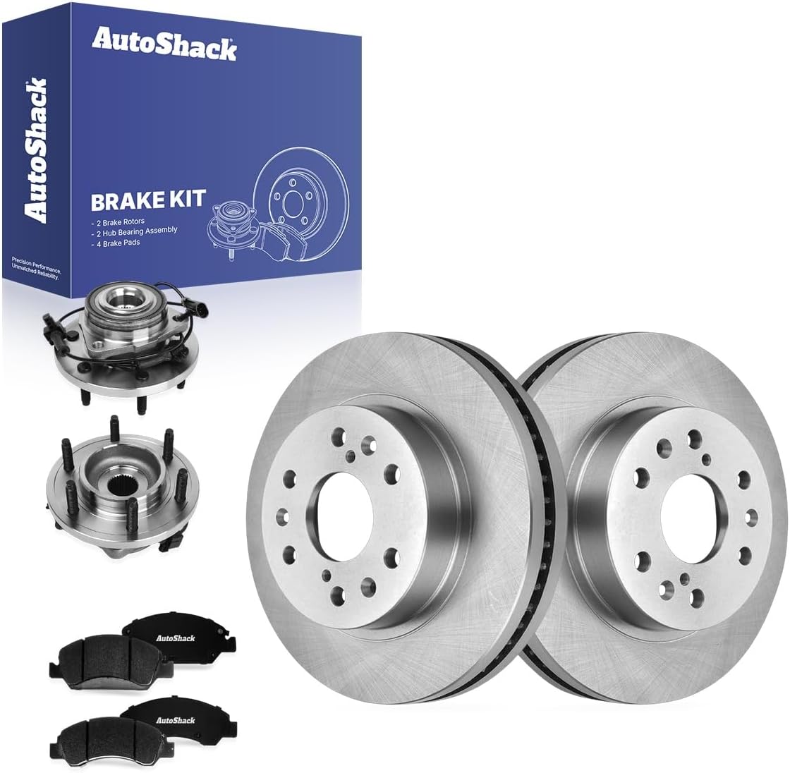 AutoShack Front Brake Rotors, Ceramic Pads & Hub Bearing Assemblies for Chevrolet, Silverado 1500 2007-2013, 4WD V6 4.3L V8 4.8L 5.3L 6.0L 6.2L - 12.99' (329.9 mm), 6-Lug