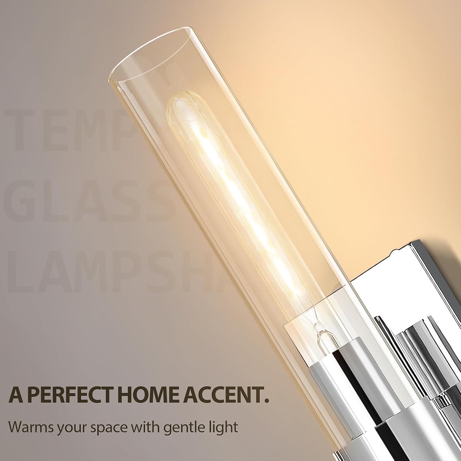 Wall Sconces Set of 2, 22.8' Chrome Bathroom Sconces, Indoor Sconces Lighting with Glass, Nickel Vanity Lights with Tube, Dimmable Bedroom Bedside Wall Light for Dressing Table Staircase